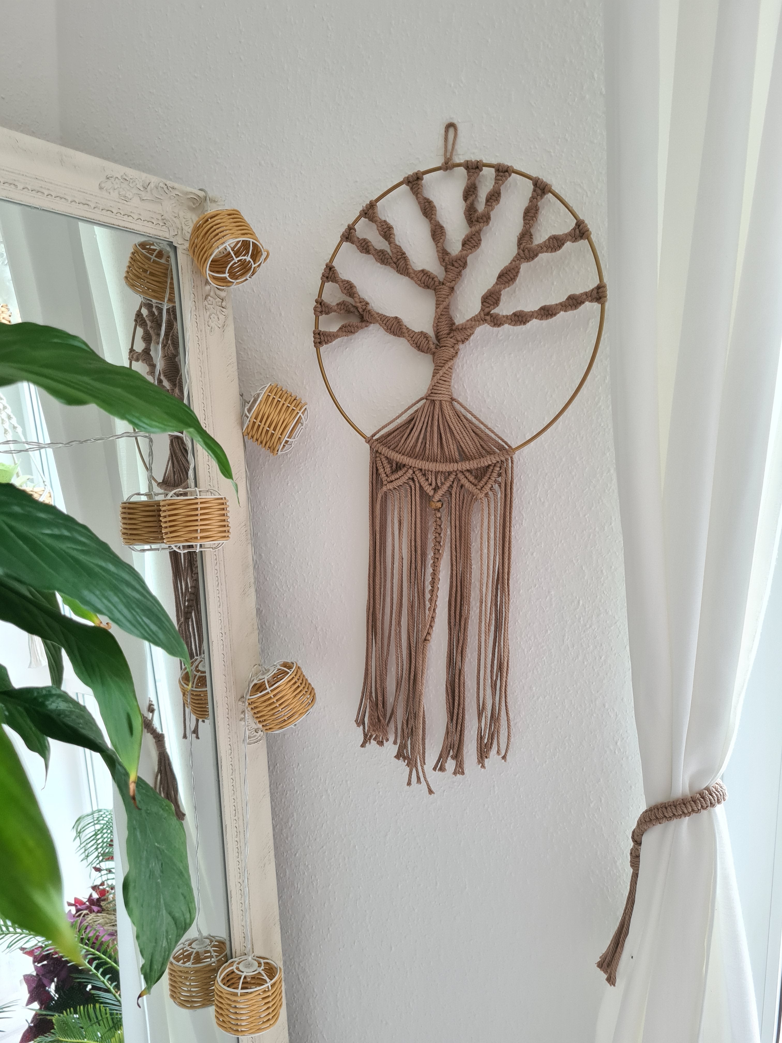 Baum des Leben Makramee Macrame Rund Wandbehang  Stoffdekoration an die Wand Kreis Baumwolle Boho zum aufhängen  Wanddekoration