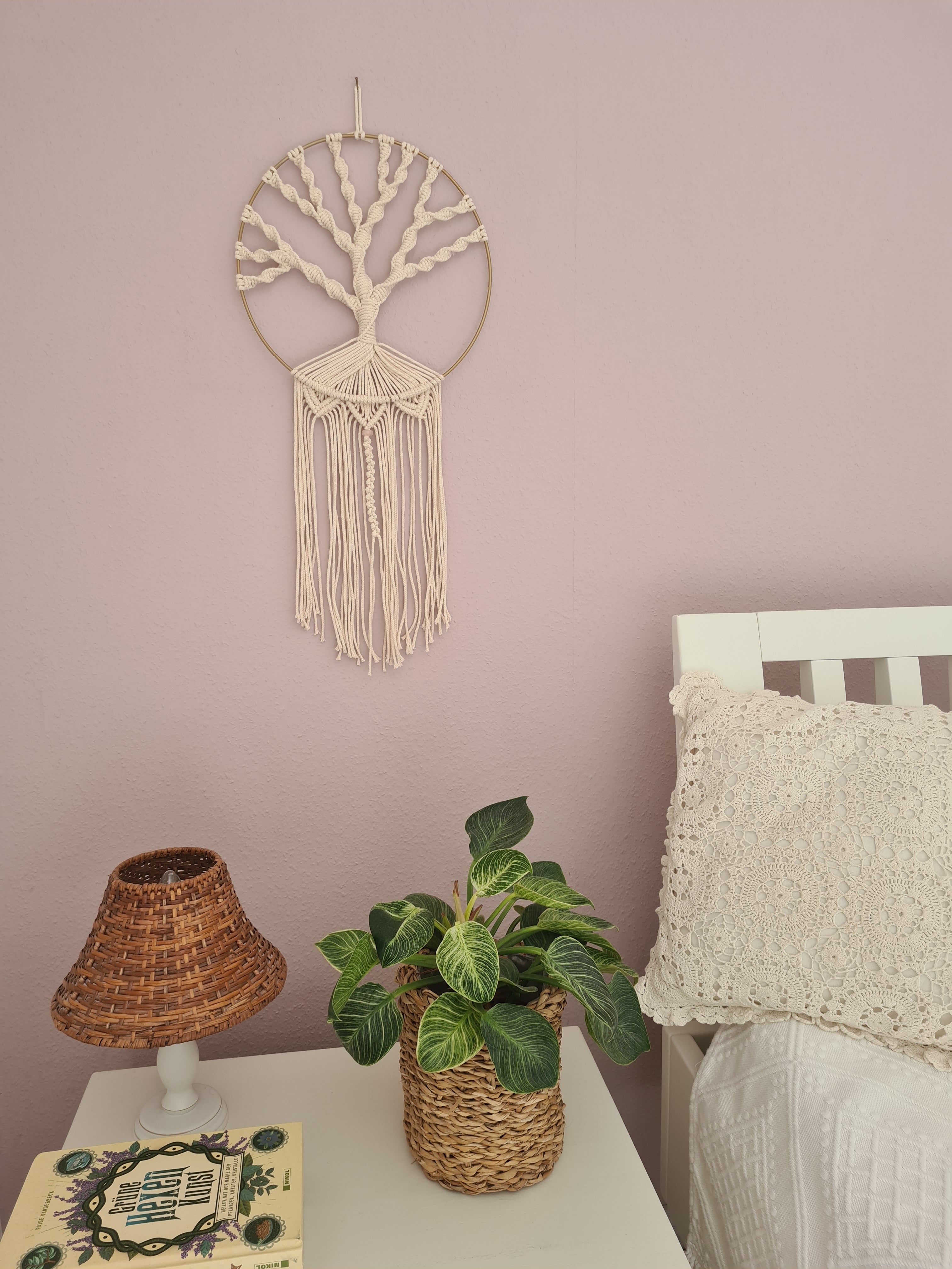 Baum des Leben Makramee Macrame Rund Wandbehang  Stoffdekoration an die Wand Kreis Baumwolle Boho zum aufhängen  Wanddekoration