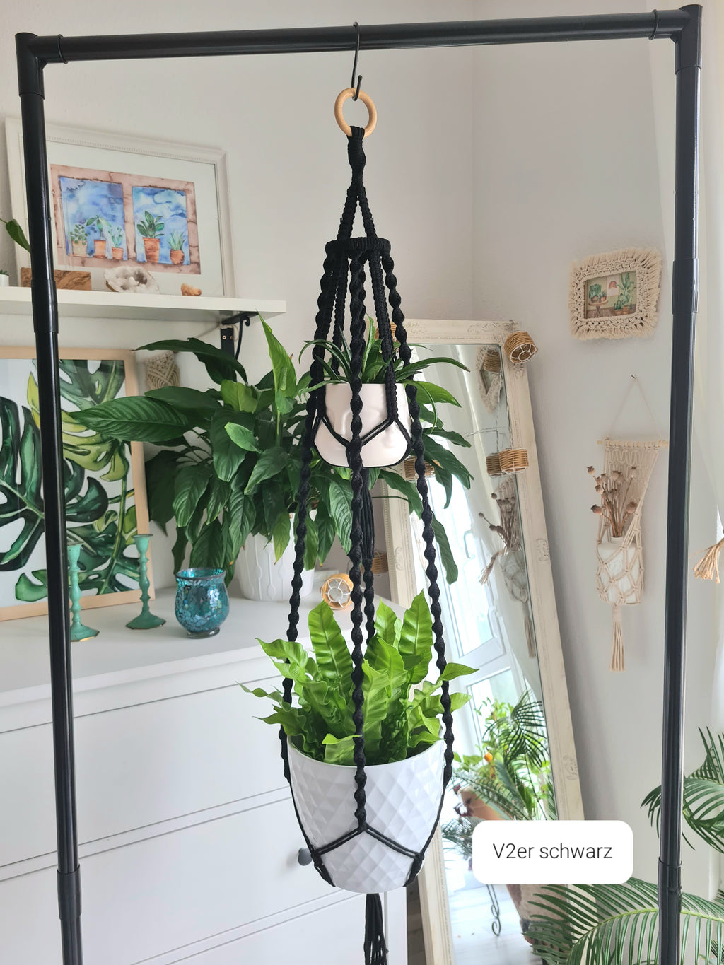 VINTAGE Blumenampel 60er 70er Hängeampel Pflanzenhänger Fensterdekoration Boho Makramee Hänger für Zimmerpflanzen retro 80er dekoration