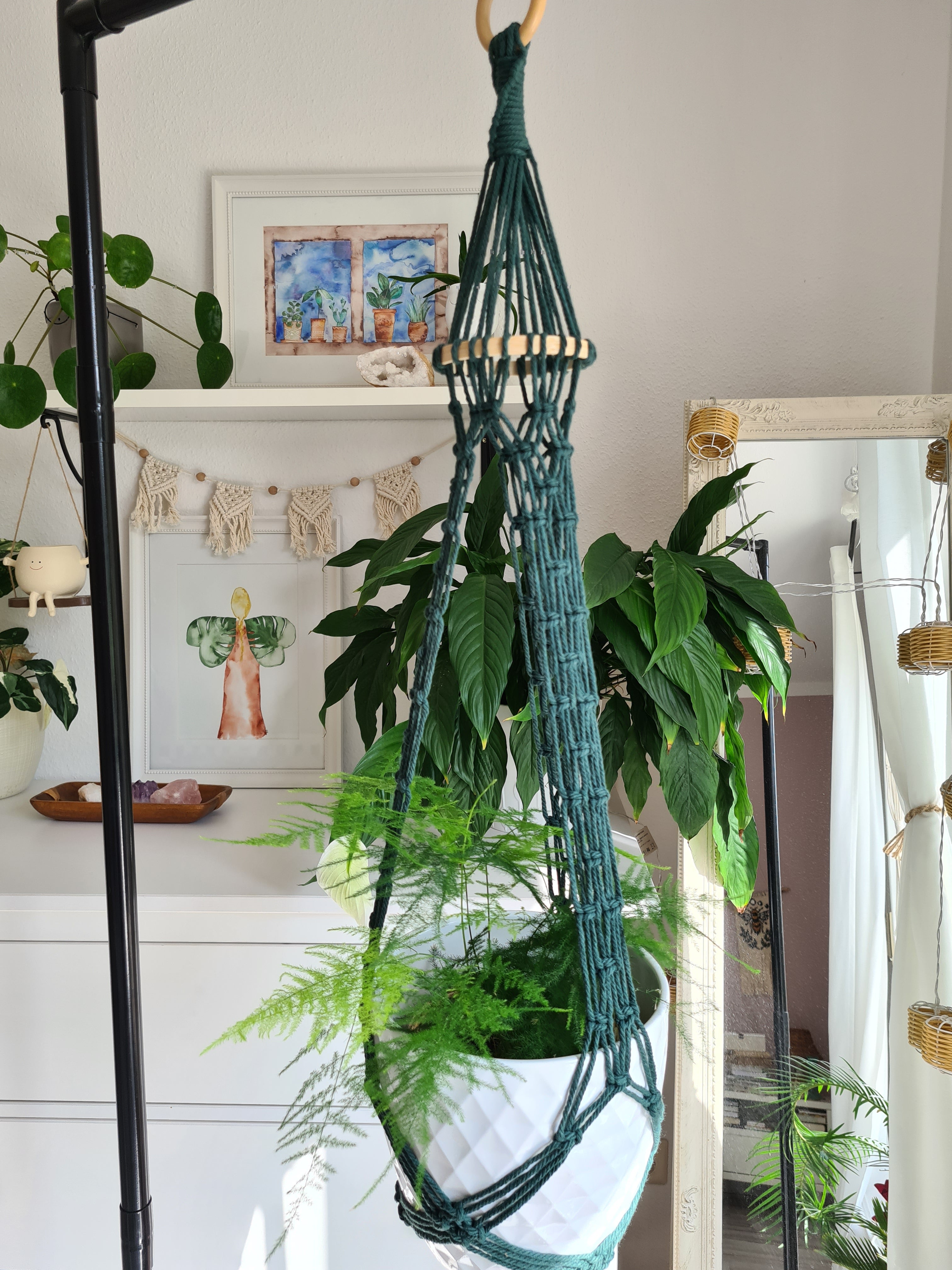 VINTAGE Blumenampel 60er 70er Hängeampel Pflanzenhänger Fensterdekoration Boho Makramee Hänger für Zimmerpflanzen retro 80er dekoration