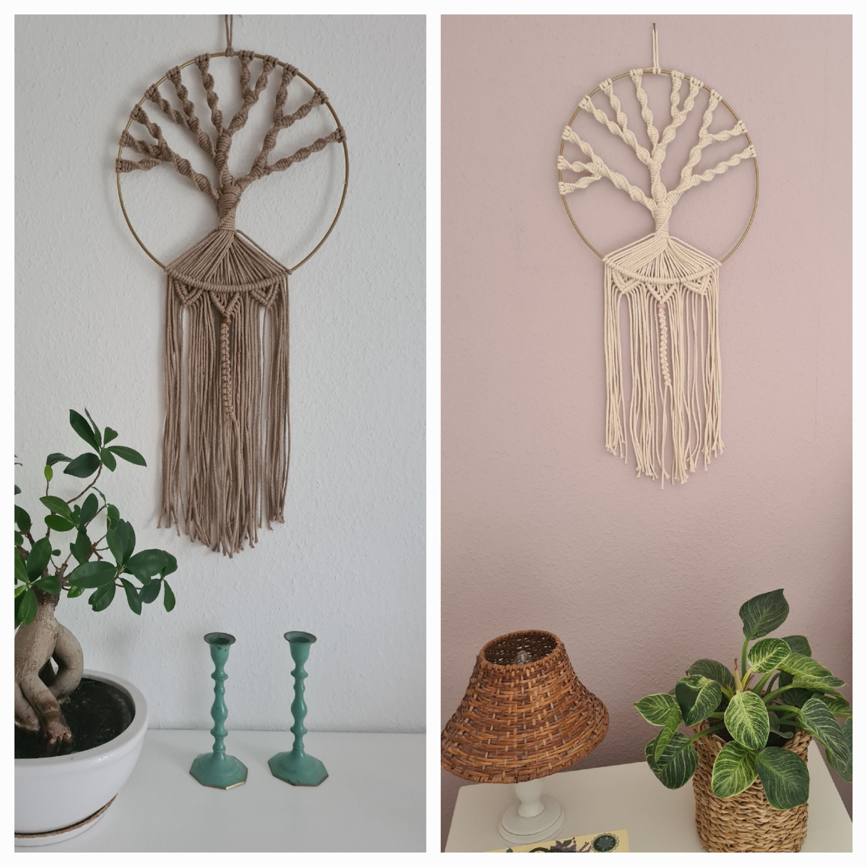 Baum des Leben Makramee Macrame Rund Wandbehang  Stoffdekoration an die Wand Kreis Baumwolle Boho zum aufhängen  Wanddekoration